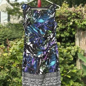 Tropical Black and Blue Midi Dress